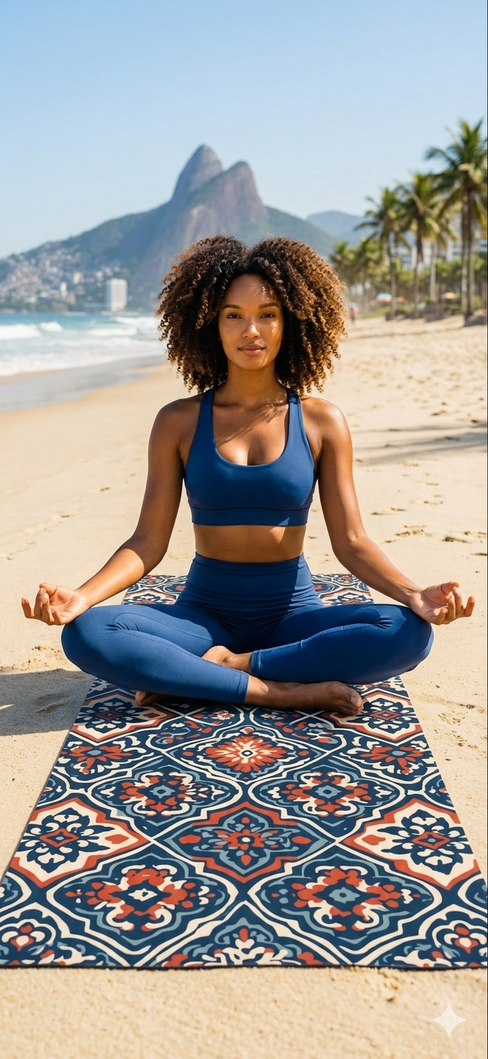 Vintage Tile Pattern Rubber Yoga Mat | Boho Moroccan Medallion Design - Best Yoga Mats for Home Workouts