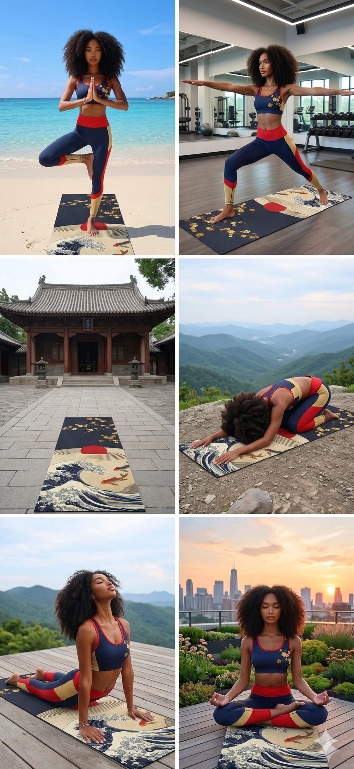 Koi Wave Sun Foam Yoga Mat | Japanese Cherry Blossom Zen Design Printify