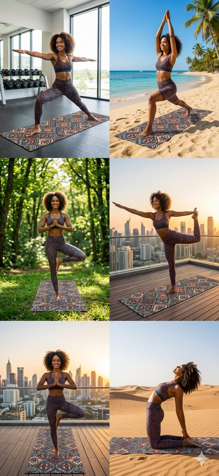 Vintage Tile Pattern Rubber Yoga Mat | Boho Moroccan Medallion Design - Best Yoga Mats for Home Workouts