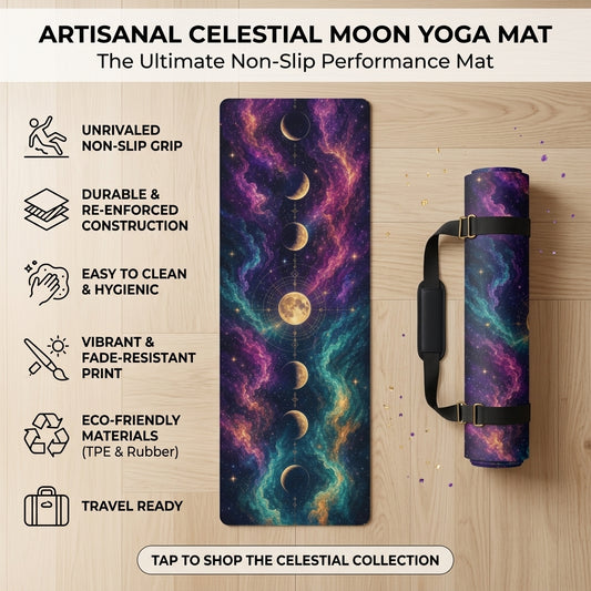 Celestial Mandala Yoga Mat | Non-Slip Meditation Mat | Moon & Stars Yoga Mat | Spiritual Wellness Gift | Boho Fitness Mat Printify