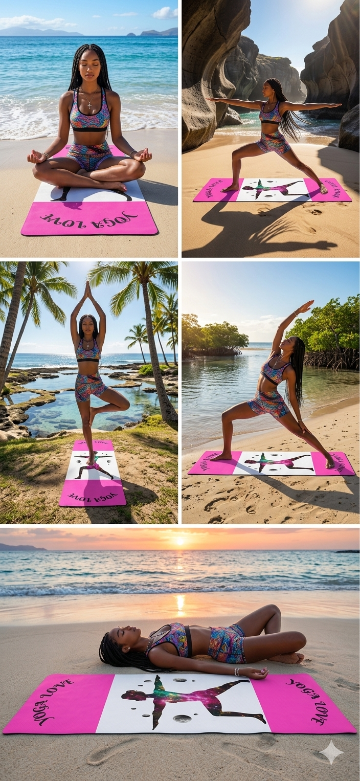 Galaxy Yoga Love yoga mat | pink rubber yoga mat, warrior silhouette design | Gift For Her Printify