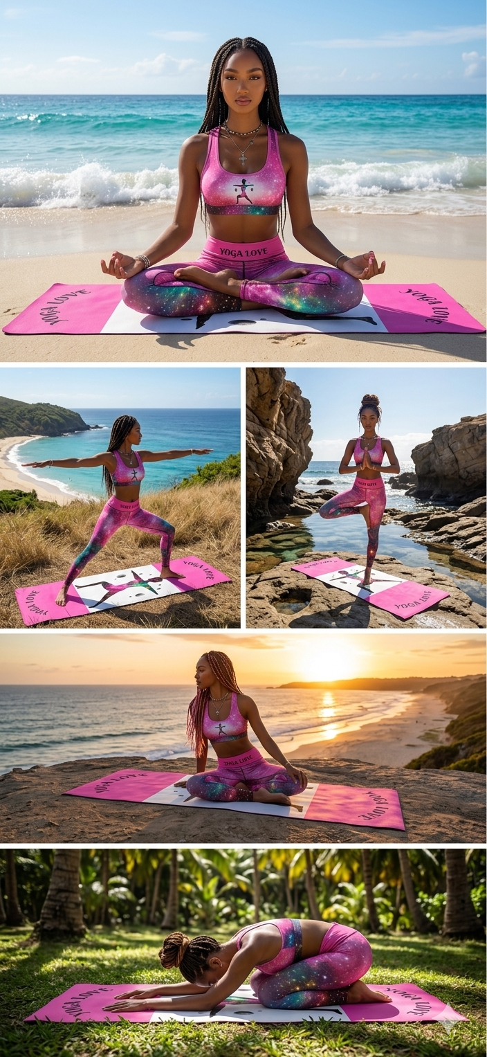 Galaxy Warrior Pose Foam Yoga Mat | Pink Yoga Love Design | Gift For Her Printify