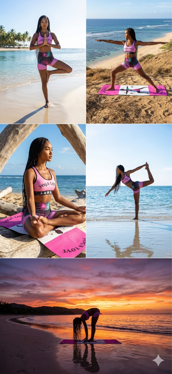 Galaxy Warrior Pose Foam Yoga Mat | Pink Yoga Love Design | Gift For Her Printify