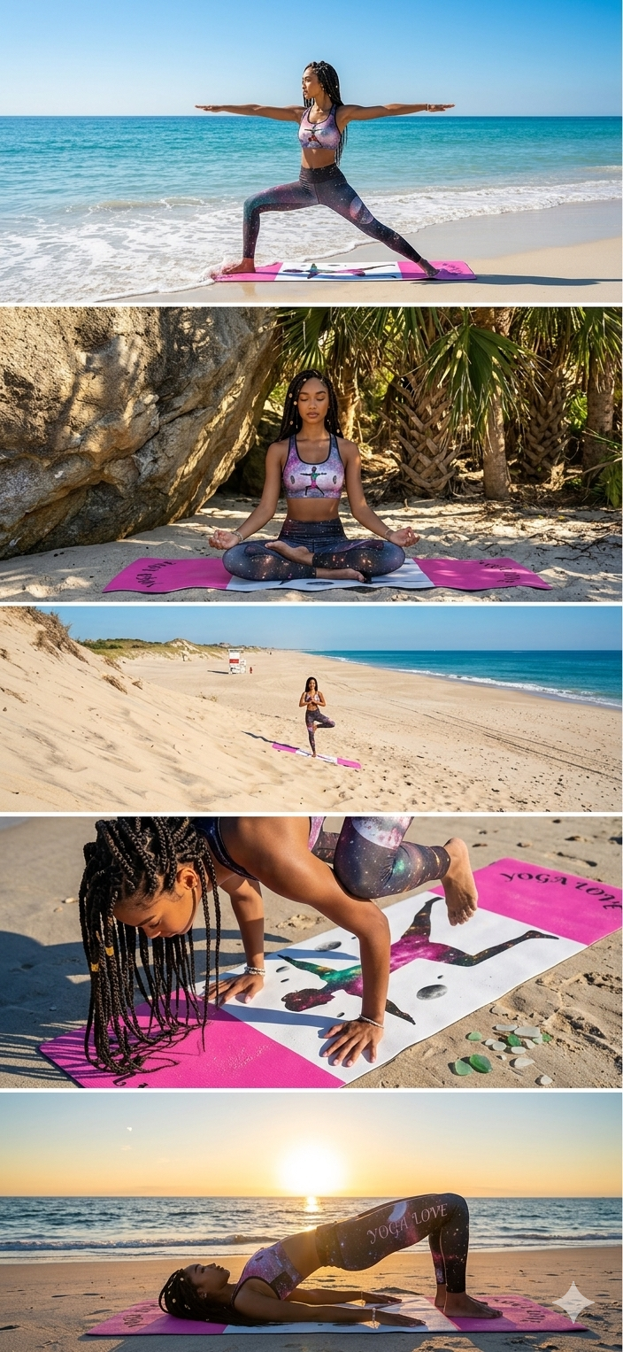 Galaxy Yoga Love yoga mat | pink rubber yoga mat, warrior silhouette design | Gift For Her Printify