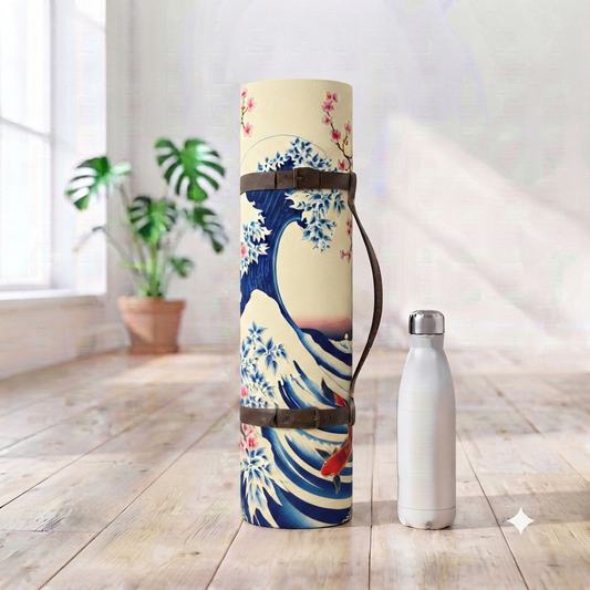 Koi Wave Yoga Mat | Japanese Wave and Cherry Blossom Rubber Mat - Best Yoga Mats for Home Workouts