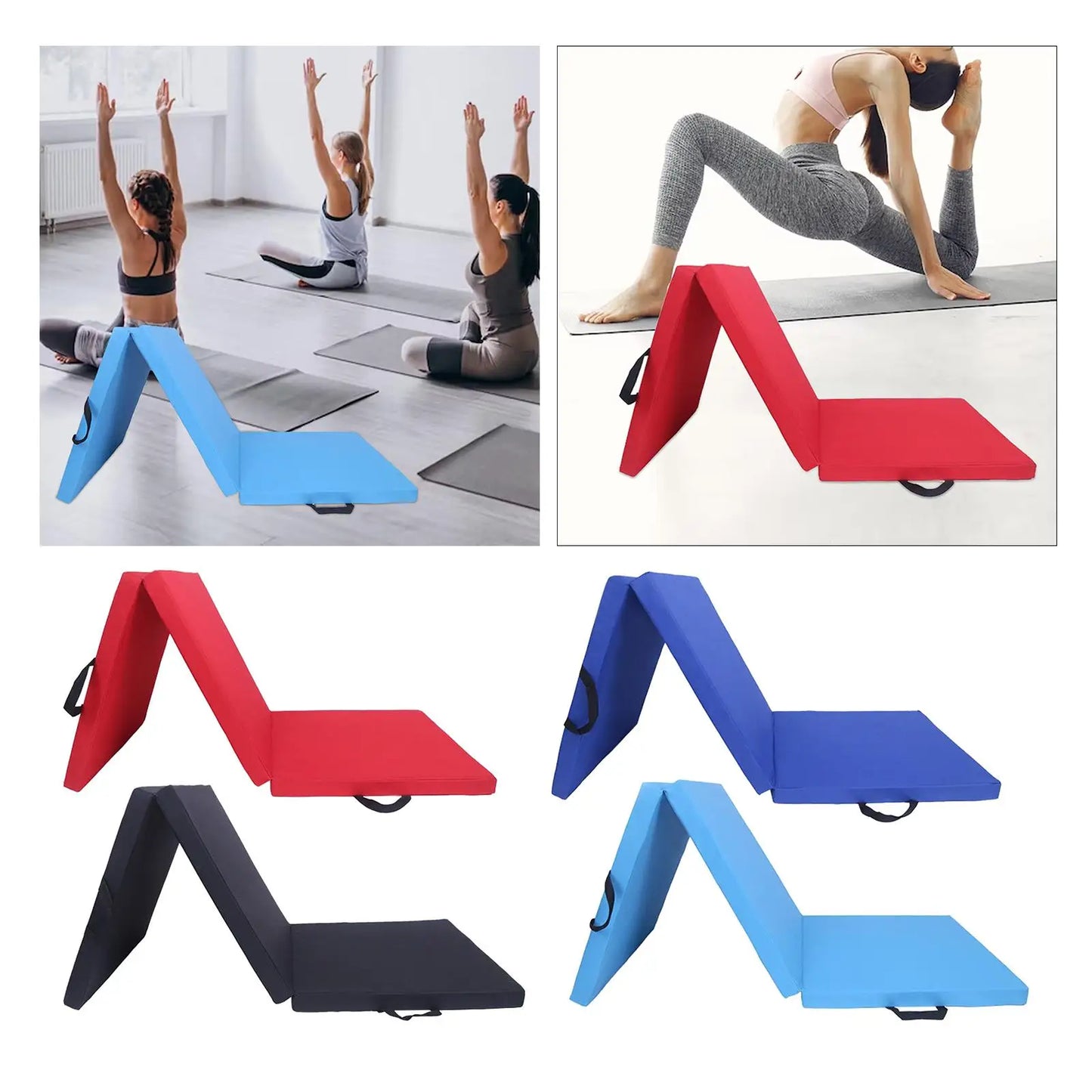 Tri-Fold Exercise Mat with Handle – Thick Padded Support