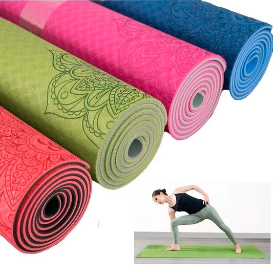 TPE non-slip yoga mat in 6mm thickness, lightweight fitness pad with textured surface for stability during home workouts