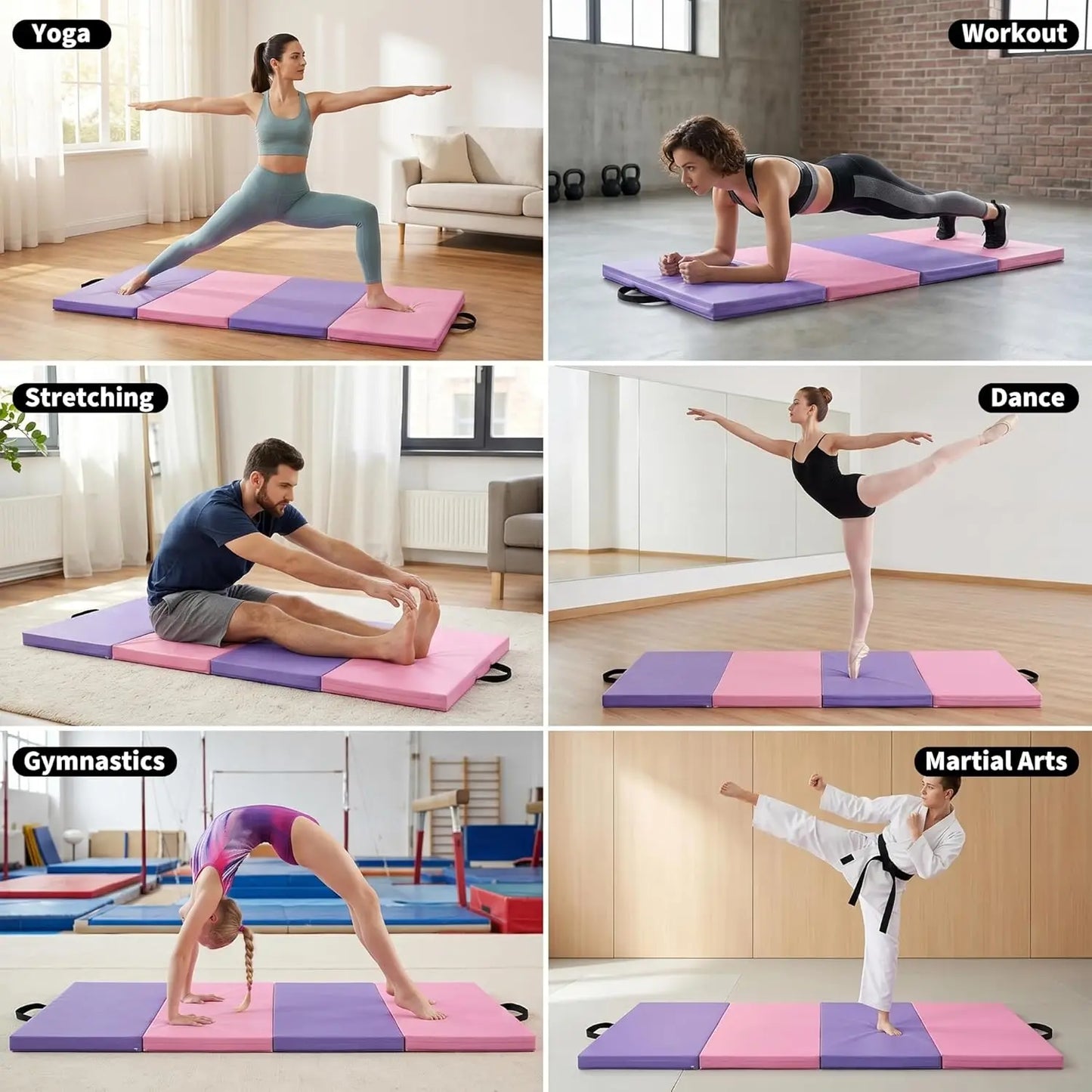 Portable 4-Panel Folding Gymnastics Mat 6x3 Ft