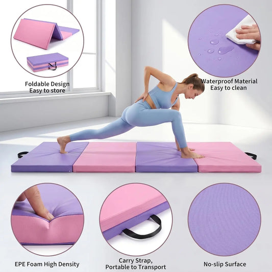 Portable 4-Panel Folding Gymnastics Mat 6x3 Ft