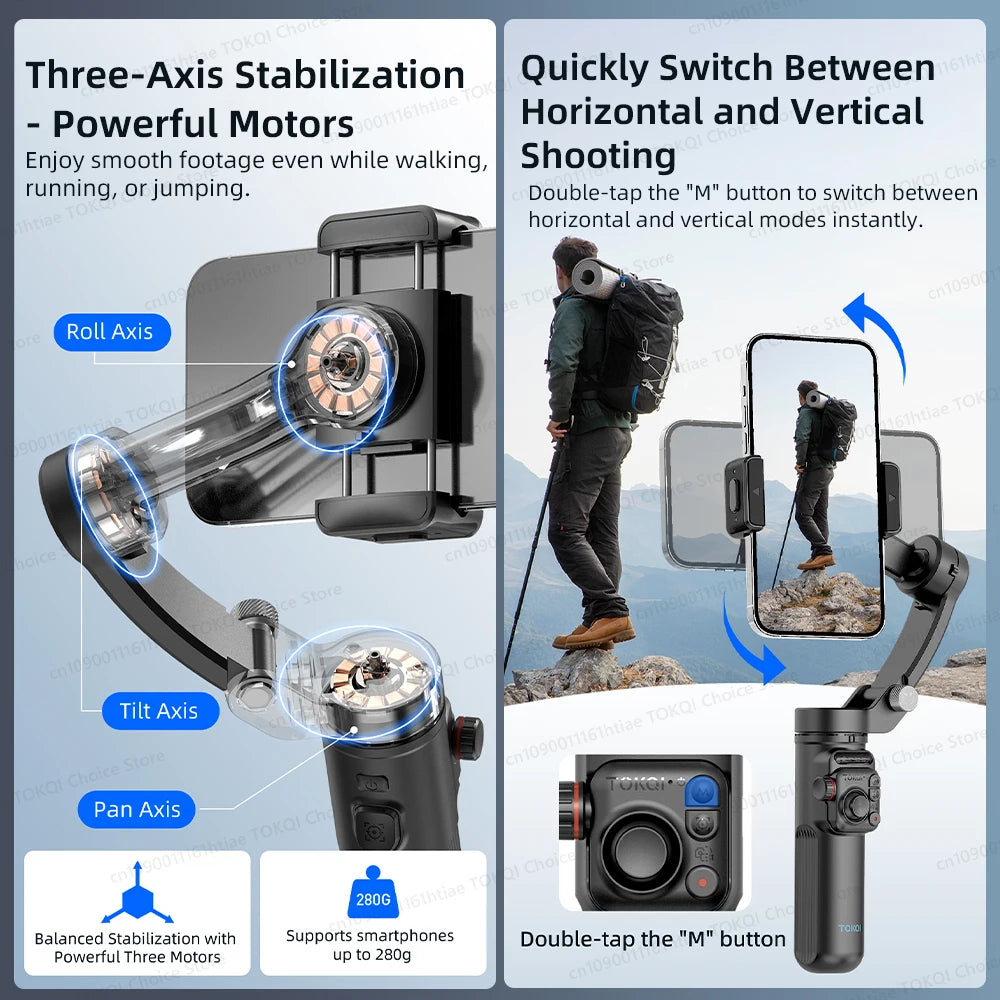 3-Axis Smartphone Gimbal Stabilizer – Foldable, App Control