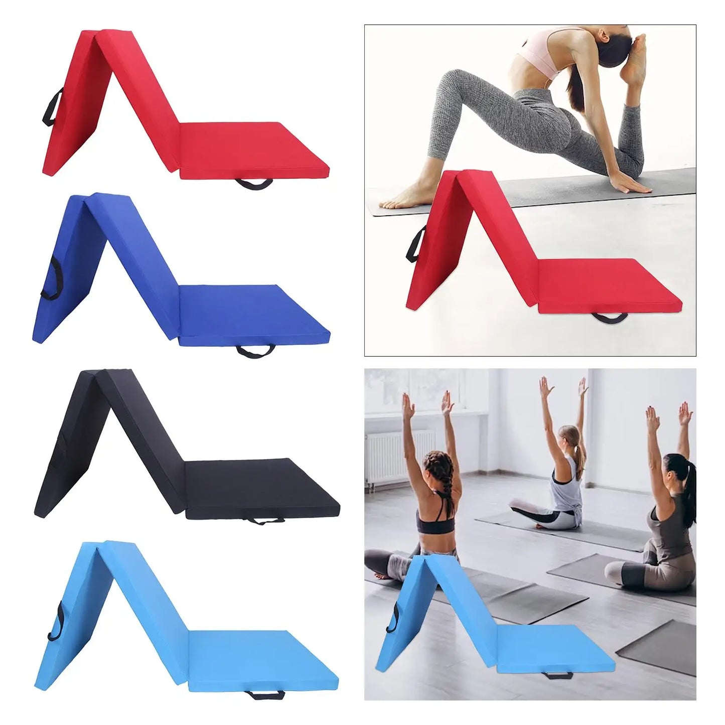Tri-Fold Exercise Mat with Handle – Thick Padded Support