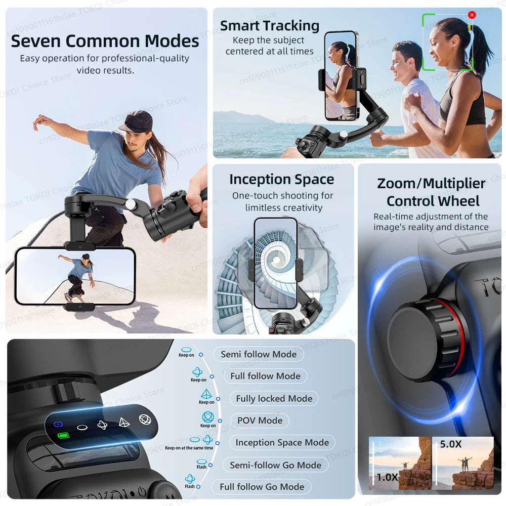 3-Axis Smartphone Gimbal Stabilizer – Foldable, App Control