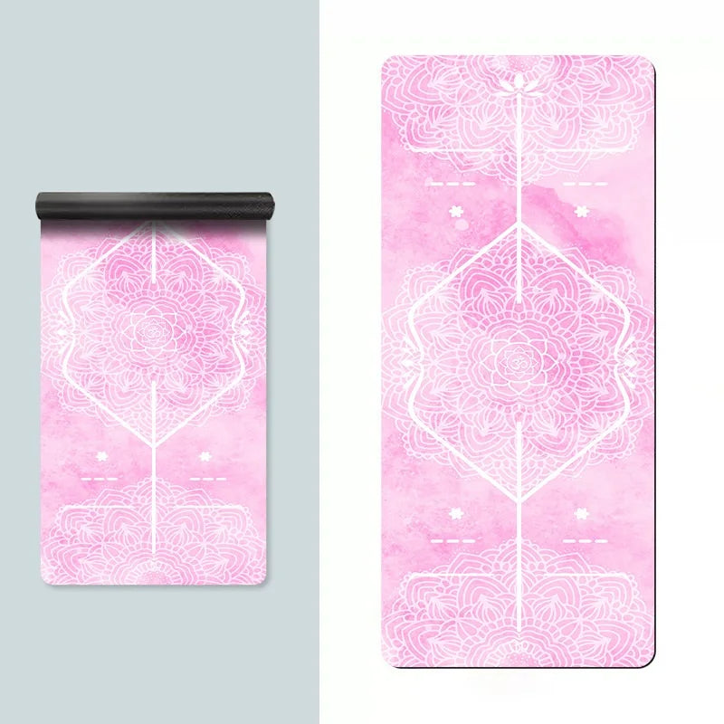 Ultra-thin suede and rubber yoga mat from Best Yoga Mats for Home Workouts, showing the foldable, non-slip surface for yoga practice.