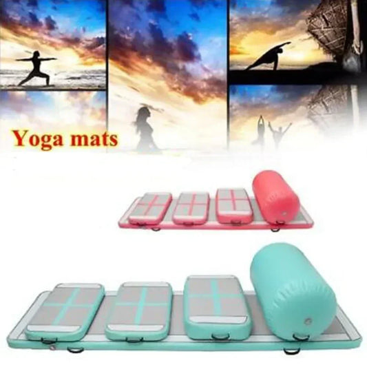 Inflatable AirTrack gymnastics mat set with pump, ideal for home workouts and gymnastics training, by Best Yoga Mats for Home Workouts.