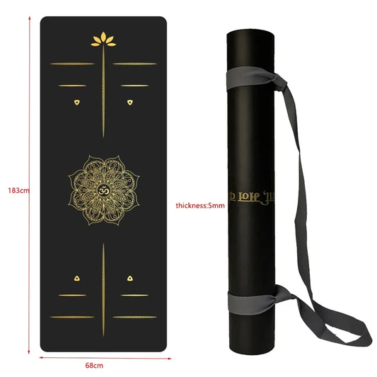 Non-slip PU natural rubber yoga mat measuring 183 x 68 cm, ideal for home workouts with cushioning and grip.