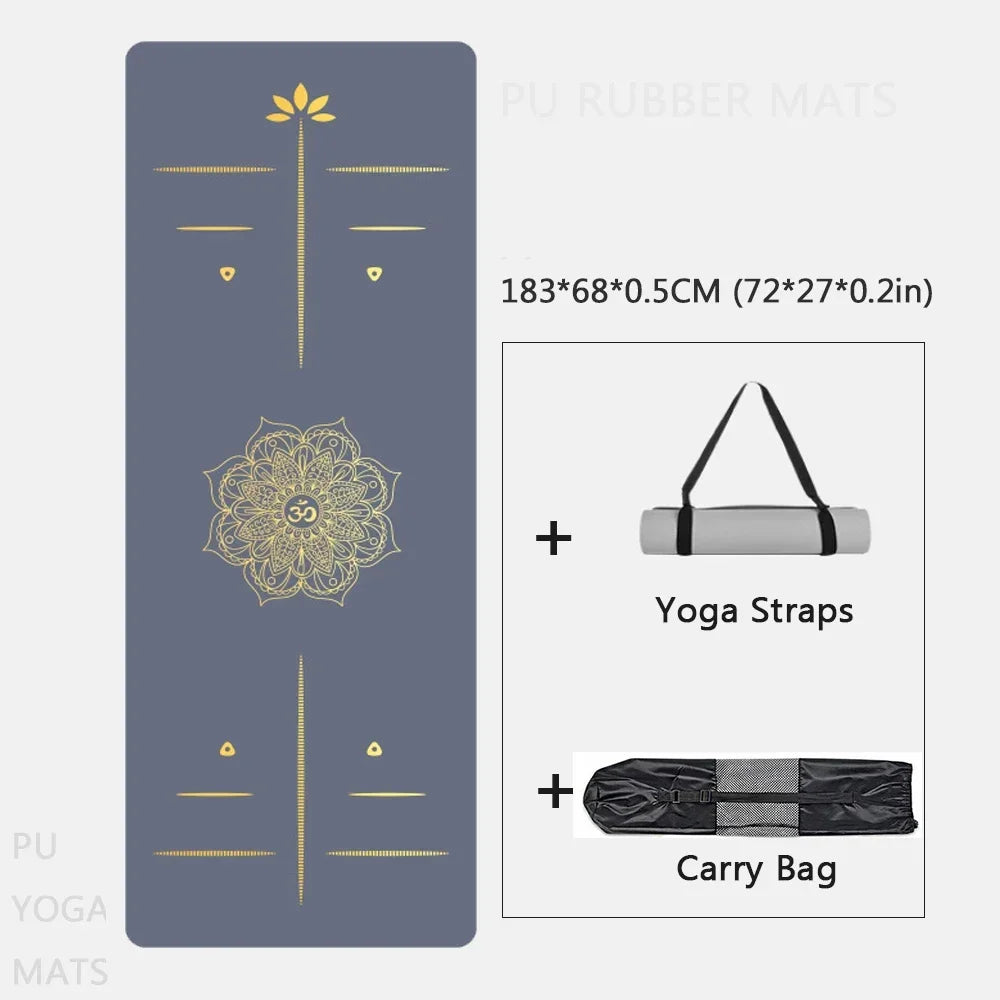 PU Natural Rubber Yoga Mat – Non-Slip 183 x 68 cm