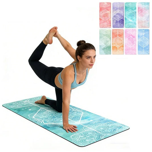 Ultra-thin suede rubber yoga mat by Best Yoga Mats for Home Workouts, showing foldable, non-slip surface for yoga practice.