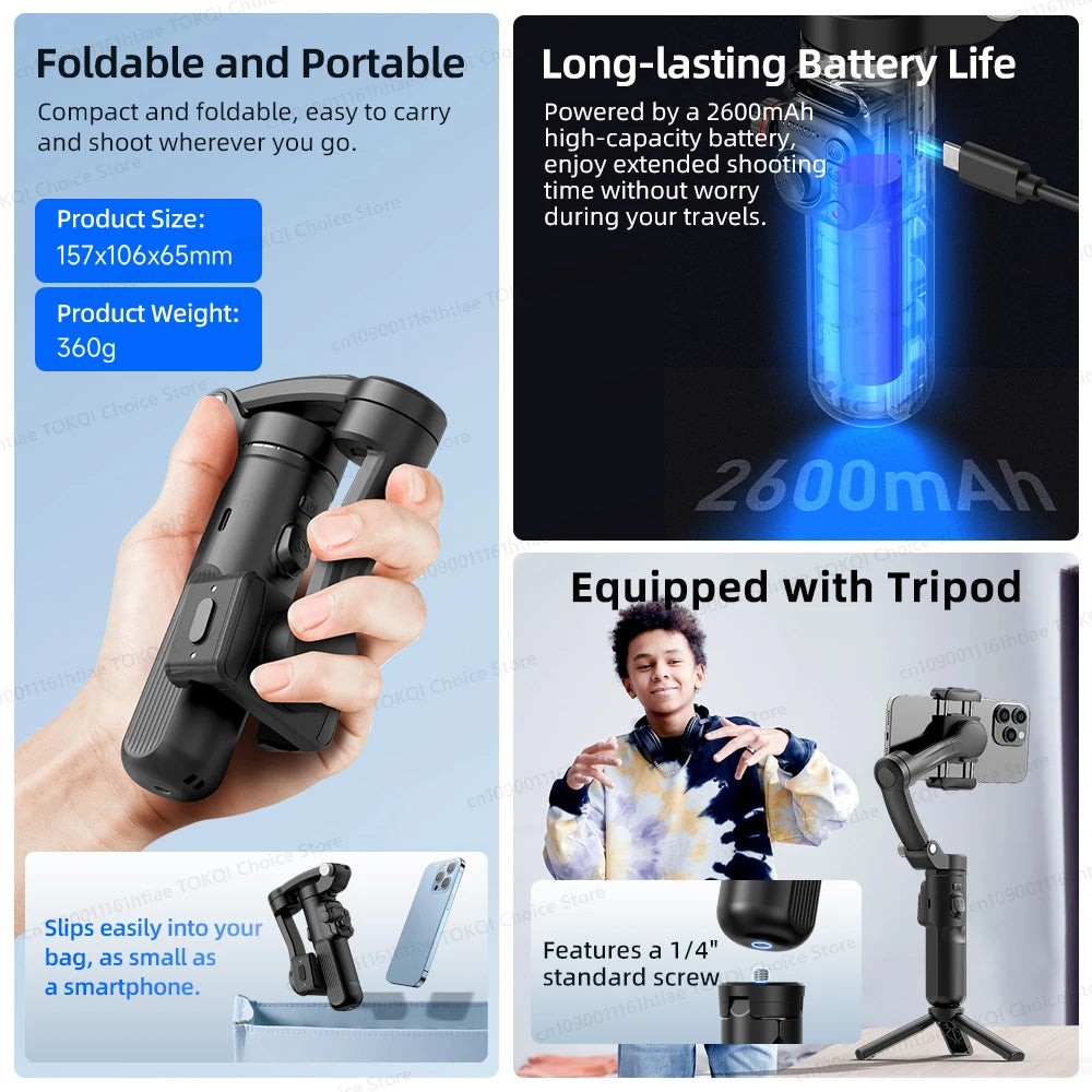 3-Axis Smartphone Gimbal Stabilizer – Foldable, App Control