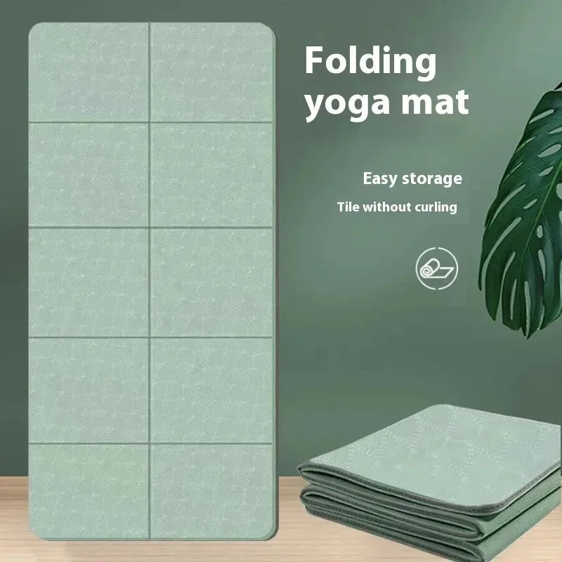 Foldable TPE yoga mat by Best Yoga Mats for Home Workouts, non-slip travel exercise pad shown folded with textured surface